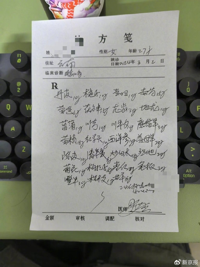 大夫为患者开具的处方。新京报暗访调查组 摄