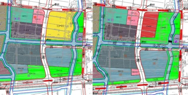 △控规调整前后用地对比