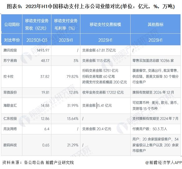 注：因达华智能未披露上表对比项，故未列示;上表中苏宁易购、翠微股份和用友网络的移动支付交易规模来自公司2022年年报