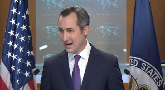 美国国务院发言人马修·米勒8日在记者会上回答记者提问 图自美媒