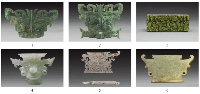 △三星堆铜兽面像和石家河玉人头像对比