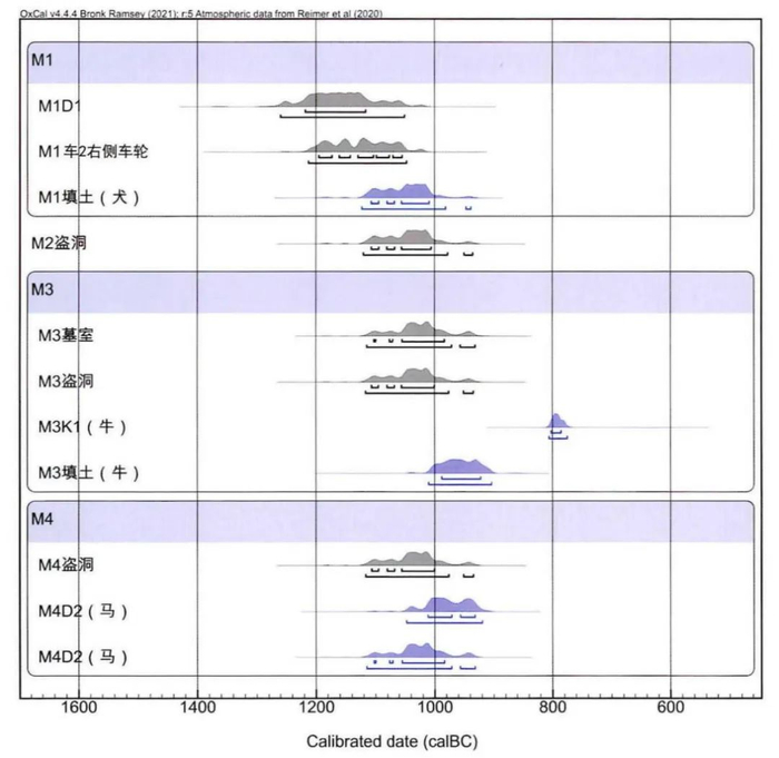 图一 后刘家塔墓地人骨和动物骨骼样本碳十四年代校正结果