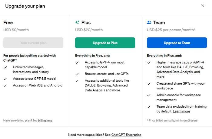 GPT4 Plus用户每年收费240美元，折合人民币超1700元。截图