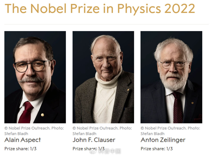 2022年诺贝尔物理学奖获得者（图片来源：The Nobel Prize）