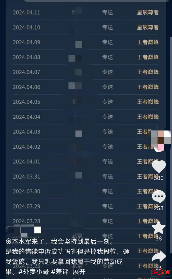 ▲后台记录显示，小狄级别从“王者巅峰”变成“星辰尊者”