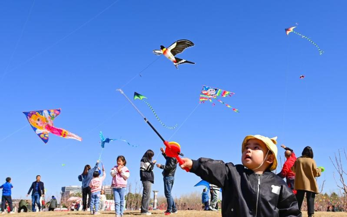 ▲资料图：某地一公园内，小朋友正在放风筝。图/新华社