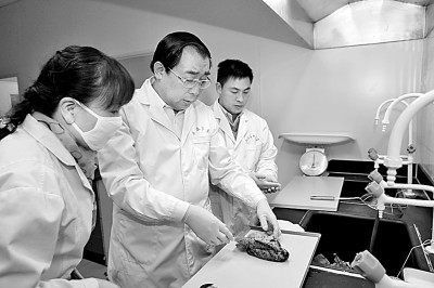 丛斌（左二）在指导团队成员做实验。资料图片