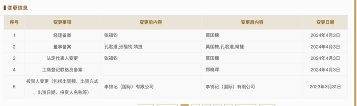李锦记（中国）销售有限公司发生多项变更。国家企业信用信息公示系统截图