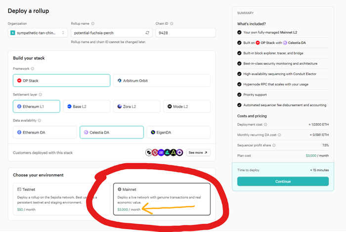 Conduit.xyz 可以为您每月建立一条链，价格为3000美元
