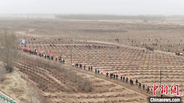 图为4月15日，科尔沁沙地歼灭战兴安盟科右中旗“南三苏木”治理区防沙治沙工程建设如火如荼进行。　朱浩宇 摄