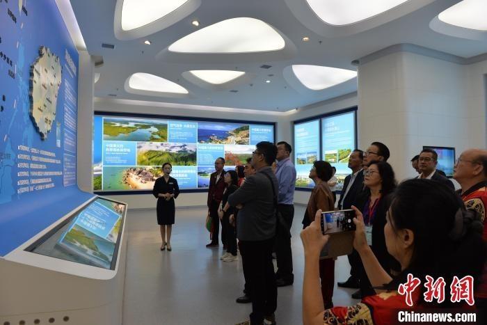4月15日，马来西亚七大乡团考察团走进海南省规划展览馆参访。　中新社记者 符宇群 摄