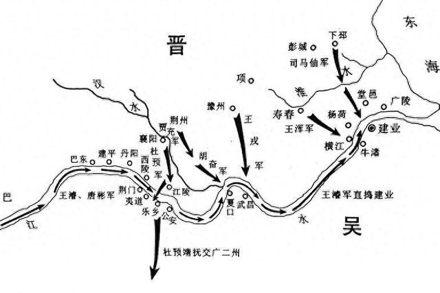 西晋攻打孙吴的路线图。图源：宋杰《三国兵争要地与攻守战略研究》