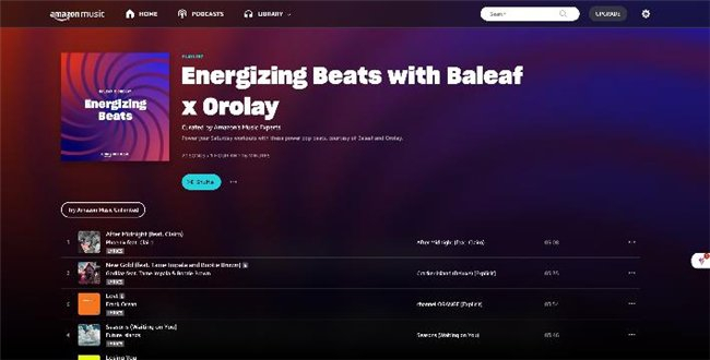 Amazon  Music为baleaf和OROLAY打造的定制歌单