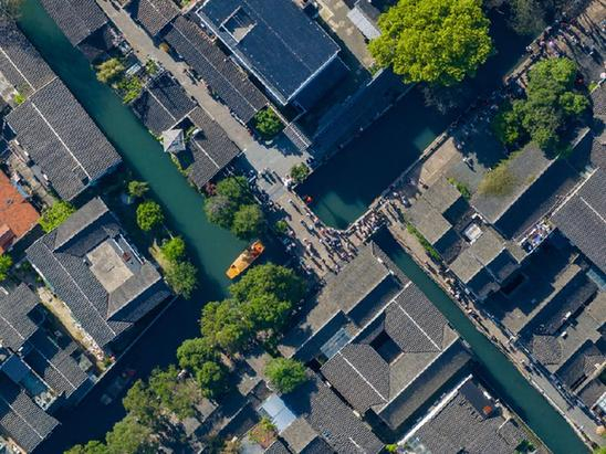 这是4月18日拍摄的苏州平江历史文化街区（无人机照片）。新华社记者李博 摄