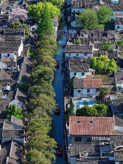 这是4月18日拍摄的苏州平江历史文化街区（无人机照片）。新华社记者李博 摄