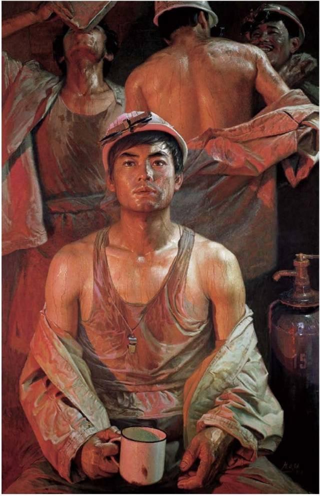 《钢水·汗水》 广廷渤 1981 年 油画 260×168 cm 中国美术馆藏