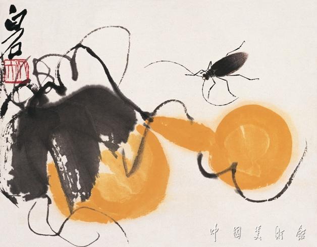 《葫芦天牛》 齐白石  1945年  中国画  23.2×29.6cm 中国美术馆藏