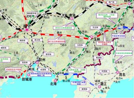  Schematic Diagram of Hefei Zhanjiang High speed Railway. Figure/The 14th Five Year Plan for Comprehensive Transportation Development in Guangxi