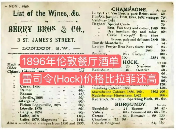 1896年伦敦餐馆的酒单
