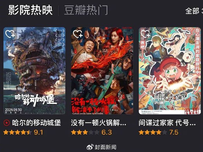 五一档电影部分豆瓣评分 图据豆瓣截图