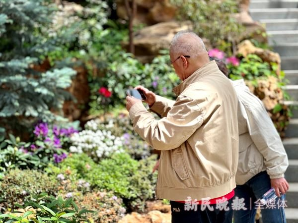 图说：游客在馆内观赏植物