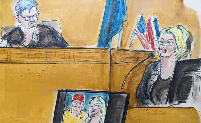 ▲素描师给斯托米（右）作证时的画像