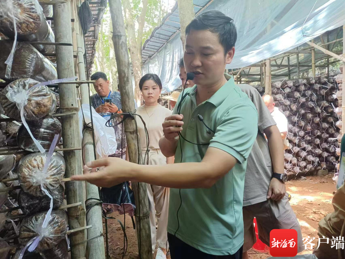 技术人员在村民讲解种植木耳的要点。