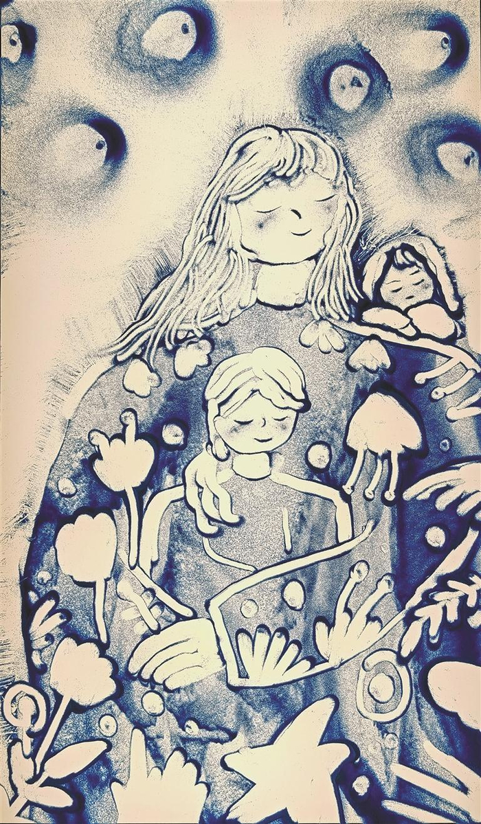 ②南海小学五年级学生佳琦用沙画，创作了作品《山花烂漫，母爱绽放》。深圳晚报记者 严文婷 摄