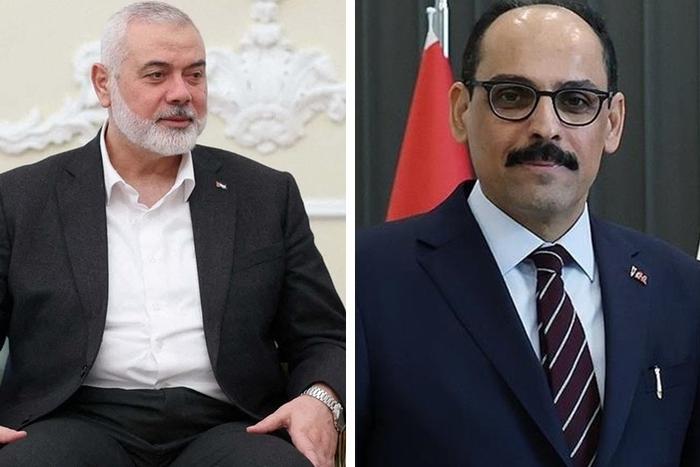△哈马斯政治局领导人哈尼亚（左）和土耳其国家情报局局长易卜拉欣·卡林（右）