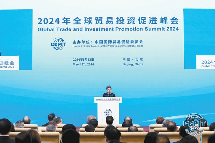 　　昨天，新开发银行行长、巴西前总统罗塞夫在2024年全球贸易投资促进峰会开幕式致辞。中国贸促会供图