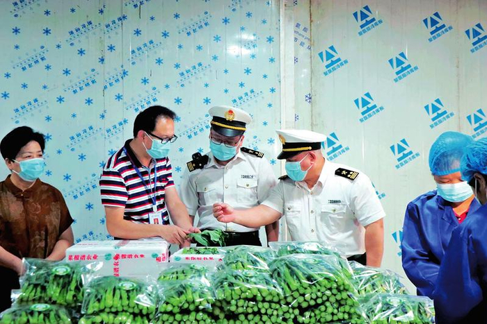     邕州海关关员对企业出口新鲜蔬菜包装环节进行指导    本报通讯员梁长璨 摄