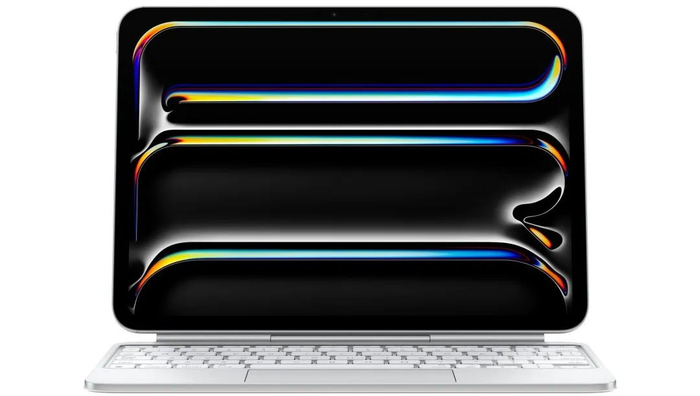 新的妙控键盘改用了金属铝材质，更轻且更耐用 | 图片来源：Apple