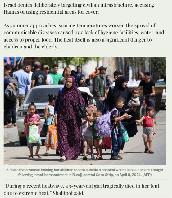 　　△“阿拉伯新闻”网站：在最近的一次热浪中，一名5岁女孩因极端高温而不幸在帐篷中死亡。