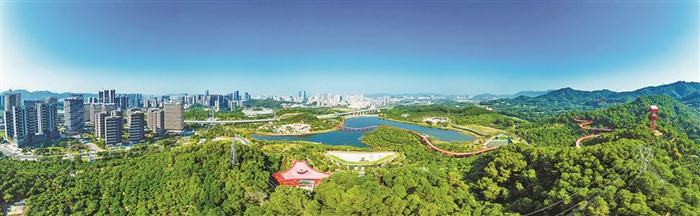 人文底蕴深厚、科创动能澎湃的光明区加快推进公共文化服务体系建设，提升区域文化品质。图为风景如画的虹桥公园。