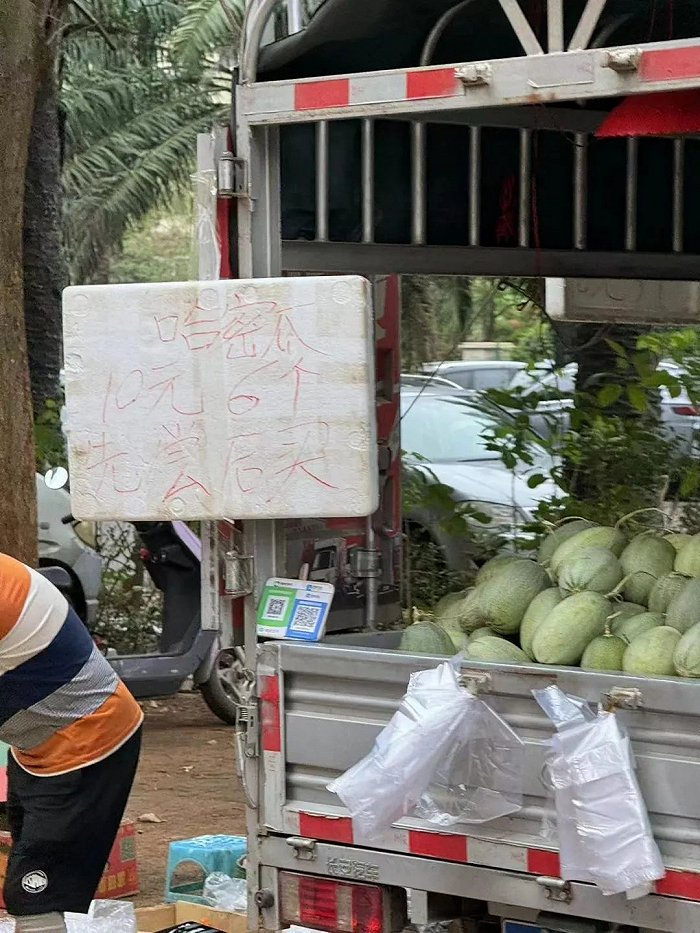 ▲ 海南的哈密瓜10元6个，先尝后买。图 / 受访者供图
