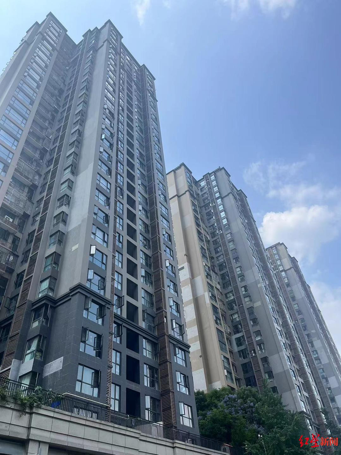 ▲成都一高层住宅楼外立面大大小小的“补丁”