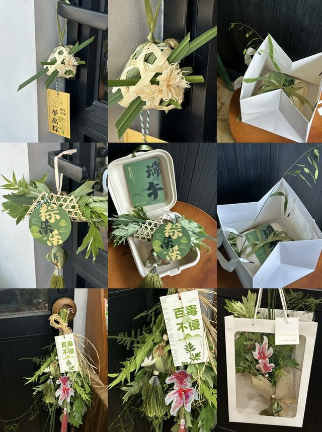 各类端午艾草挂件。图片来源社交平台上该个人花艺工作室。