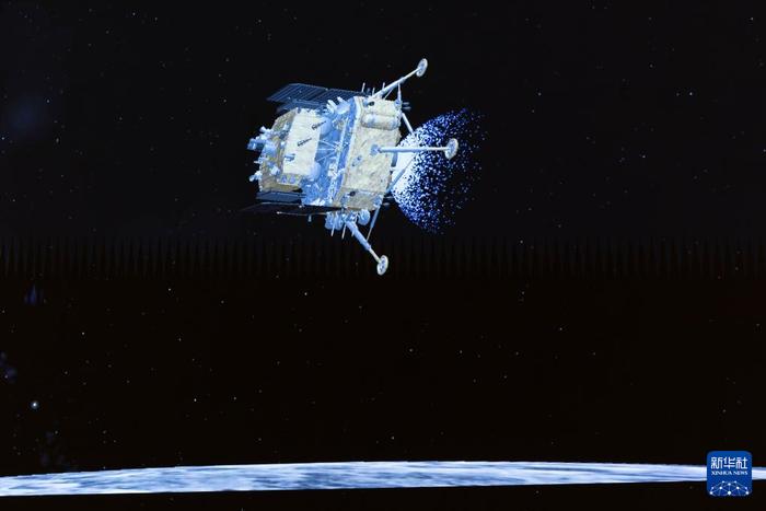   这是6月2日在北京航天飞行控制中心屏幕上拍摄的嫦娥六号着陆器和上升器组合体着陆月背的模拟动画画面。新华社记者 金立旺 摄