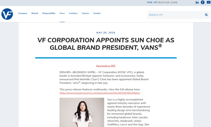 图片来源：截自VF集团官网