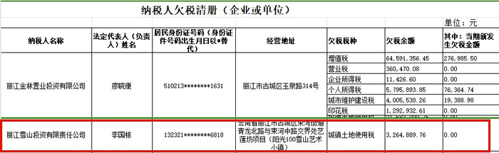 丽江市税务局2023年四季度欠税公告截图