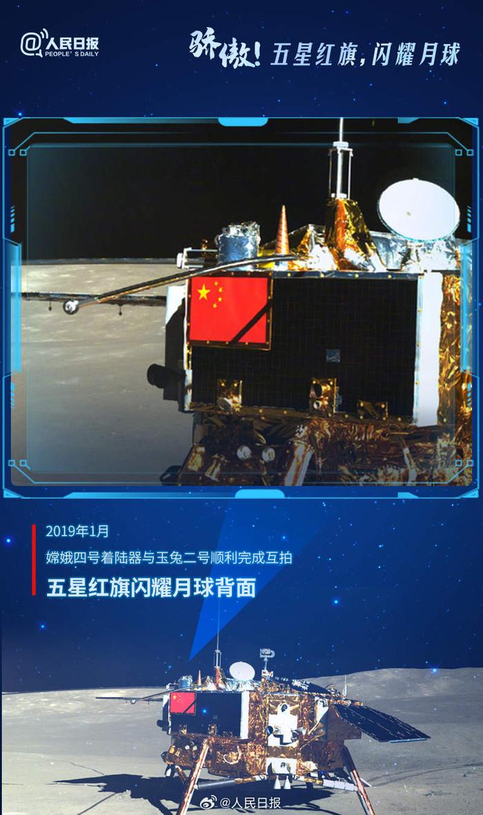 五星红旗闪耀月球：四次同框记录 月球 五星红旗 嫦娥三号 嫦娥 月亮之上 月球背面 国旗 影像 表面 国家航天局 sina.cn 第5张