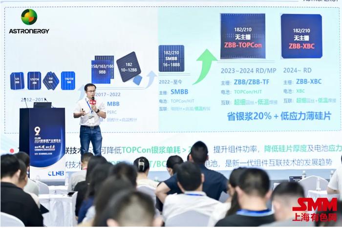 正泰新能组件研发总监何晨旭博士为现场嘉宾解读n型ZBB-TOPCon高效电池组件技术产业化进展。