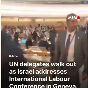 以色列代表讲话，多国代表抗议离场
