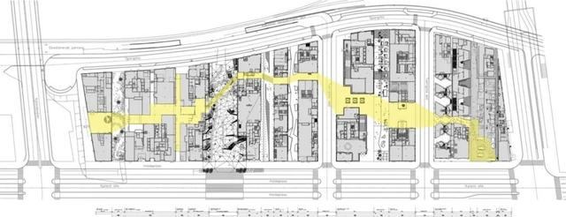 新设计方案之中，更加强调了不同方向地面层公共空间的连通性及空间设计（图片来源/A-LAB）