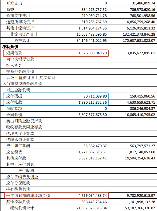 红星控股2023年合并资产负债表中流动负债概况。图片来源：红星控股公司债券2023年年度报告