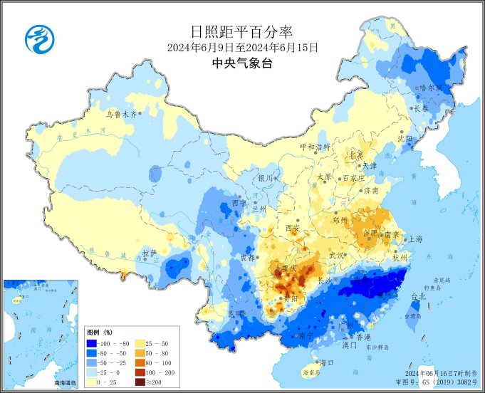 图3 全国日照距平百分率