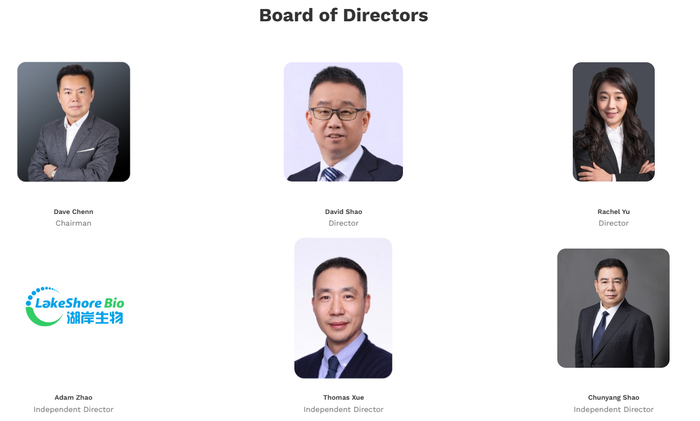湖岸生物董事会成员 图片来源：官网截图