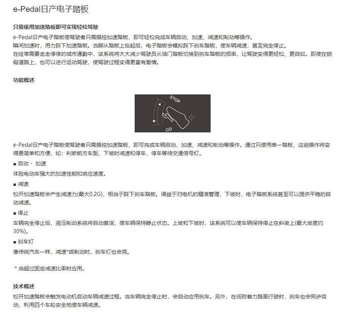 ▲日产e-Pedal电子踏板技术和功能介绍（来源：日产中国官方网站）