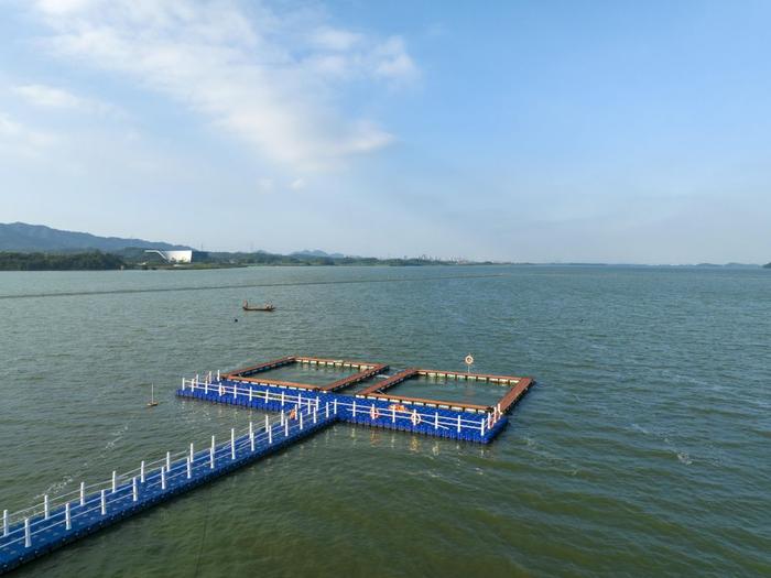   2023年8月31日，江西湖口长江江豚迁地保护基地，工作人员在日常巡查。新华社发（李学华摄）
