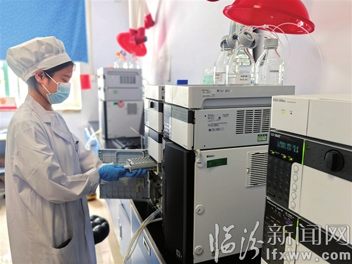 该集团质量管理部工作人员正在检测药品